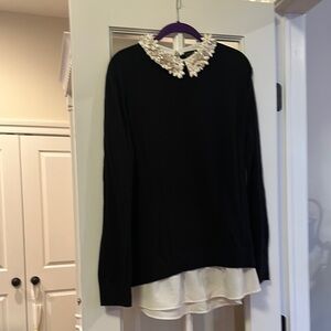 Ted Baker Black Layered Sweater with White Embellished Collar
